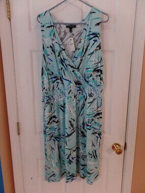 *NWT* Lane Bryant 18/20 18W 20W Aqua Blue White Black Brushstroke Painter Dress